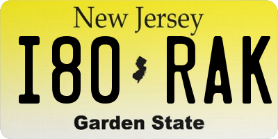 NJ license plate I80RAK