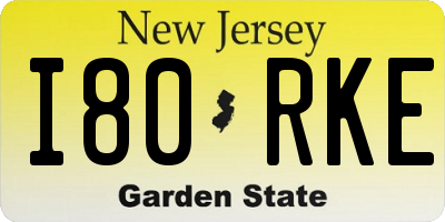 NJ license plate I80RKE