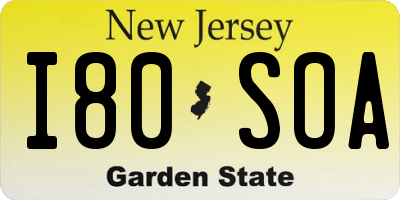 NJ license plate I80SOA