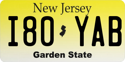 NJ license plate I80YAB