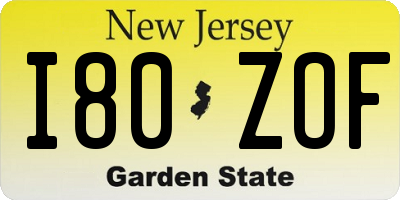 NJ license plate I80ZOF