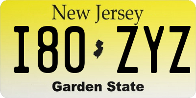 NJ license plate I80ZYZ