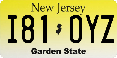 NJ license plate I81OYZ