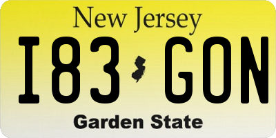 NJ license plate I83GON