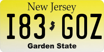 NJ license plate I83GOZ
