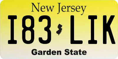 NJ license plate I83LIK