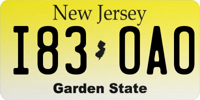 NJ license plate I83OAO