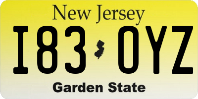 NJ license plate I83OYZ