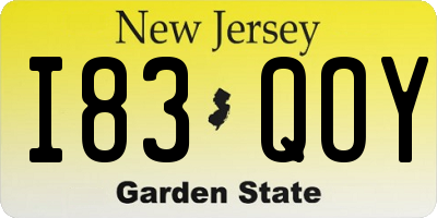 NJ license plate I83QOY