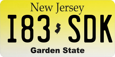 NJ license plate I83SDK
