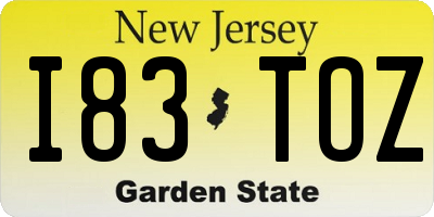NJ license plate I83TOZ
