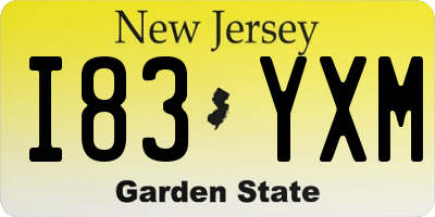 NJ license plate I83YXM