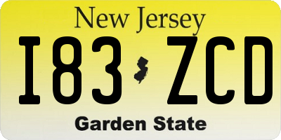 NJ license plate I83ZCD