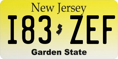 NJ license plate I83ZEF