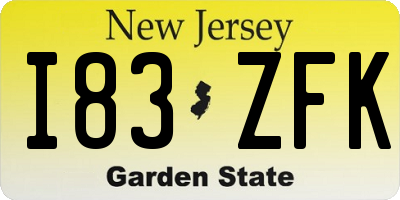 NJ license plate I83ZFK