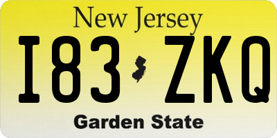 NJ license plate I83ZKQ