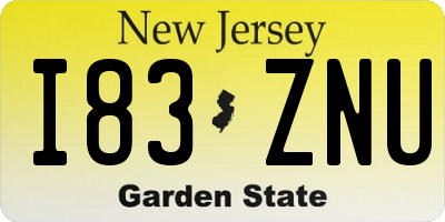 NJ license plate I83ZNU