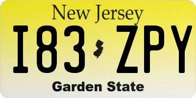 NJ license plate I83ZPY