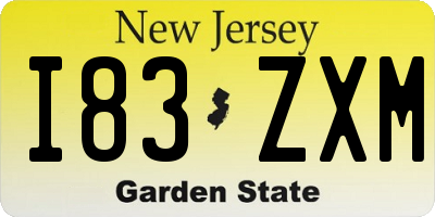 NJ license plate I83ZXM