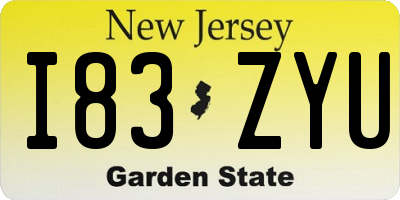 NJ license plate I83ZYU