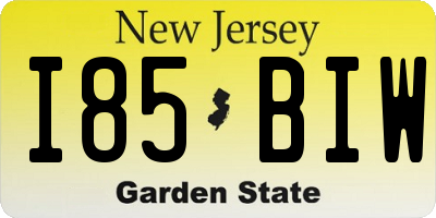 NJ license plate I85BIW