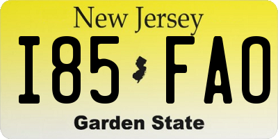 NJ license plate I85FAO