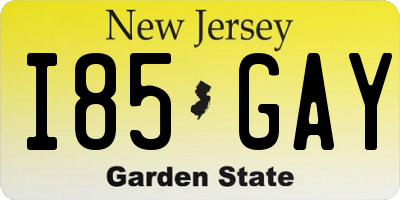 NJ license plate I85GAY