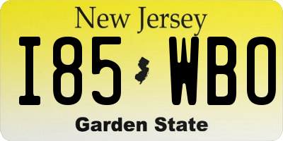 NJ license plate I85WBO