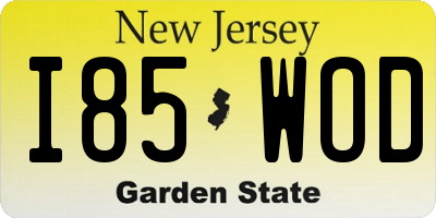 NJ license plate I85WOD