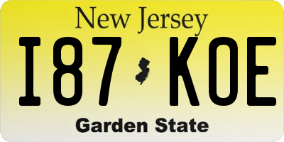 NJ license plate I87KOE