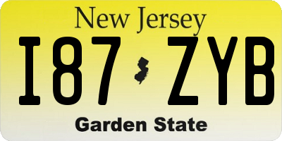 NJ license plate I87ZYB