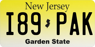 NJ license plate I89PAK