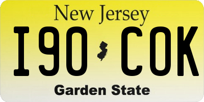 NJ license plate I90COK