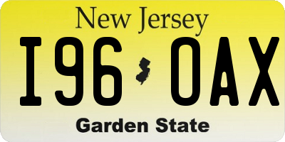NJ license plate I96OAX