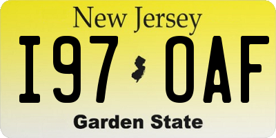 NJ license plate I97OAF