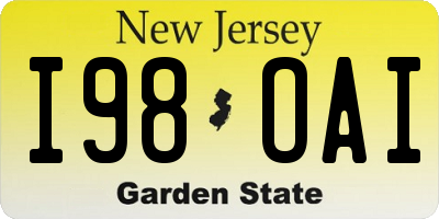 NJ license plate I98OAI