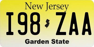 NJ license plate I98ZAA