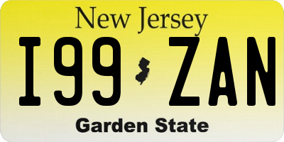 NJ license plate I99ZAN