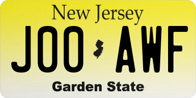 NJ license plate J00AWF