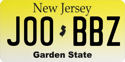 NJ license plate J00BBZ