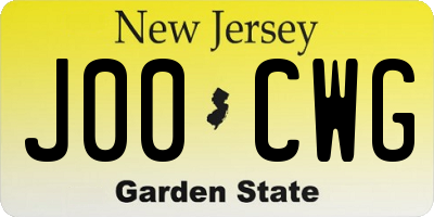 NJ license plate J00CWG