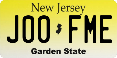 NJ license plate J00FME