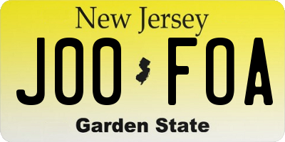 NJ license plate J00FOA