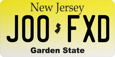 NJ license plate J00FXD