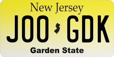 NJ license plate J00GDK