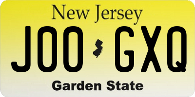 NJ license plate J00GXQ