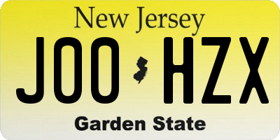 NJ license plate J00HZX