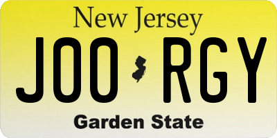 NJ license plate J00RGY