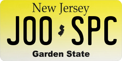 NJ license plate J00SPC