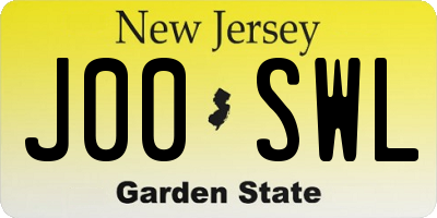 NJ license plate J00SWL
